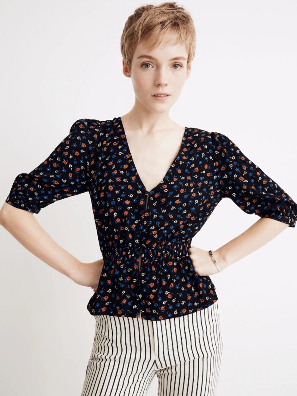 Madewell Smocked Waist Top in Prairie Posies 6 L1555